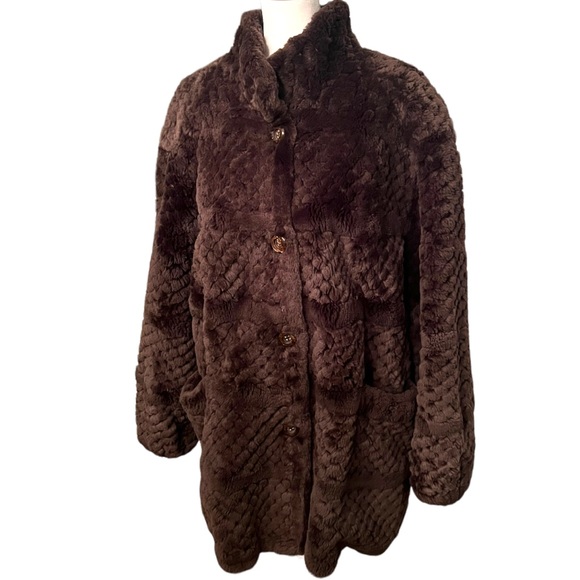 Vintage Birger Christensen for Saks Fifth Avenue Brow Rabbit Fur Coat, Sz L - Picture 1 of 7